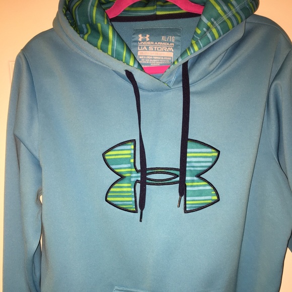 UNDER ARMOUR STORM PRE-LOVED AUTHENTIC WEATHERPROOF BLUE DESIGN HOODIE. - Picture 1 of 12